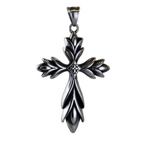 Punk Style Stainless Steel 62mm Flowers Cross Pendant