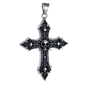 Punk Style Stainless Steel 67mm Skulls Cross Pendant