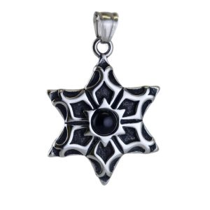 Viking Style Stainless Steel Onyx Flower Pendant