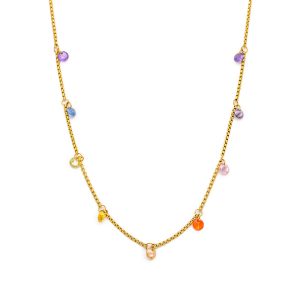 Stainless Steel Colorful Crystals Chain Necklace