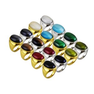 Punk Style Stainless Steel Agate Gemstone Ring