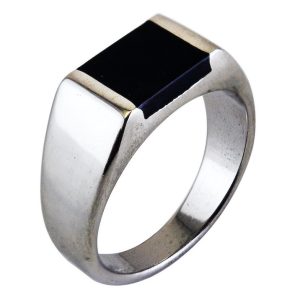 Punk Style Stainless Steel Geometric Onyx Ring