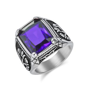 Hiphop Stainless Steel Geometric Crystal Stone Ring
