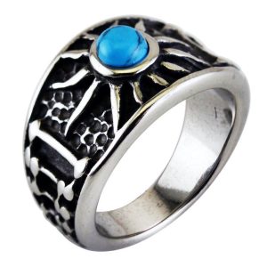 Hiphop Stainless Steel Turquoise Sunflower Ring