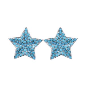 Brass Black Blue Diamonds Star Stud Earrings