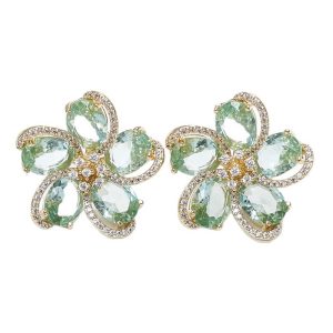 Brass Green Diamonds Windmill Stud Earrings