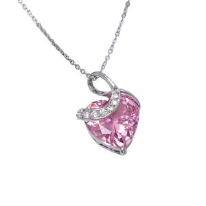 Brass 24mm Colored Heart Stone Pendant Necklace