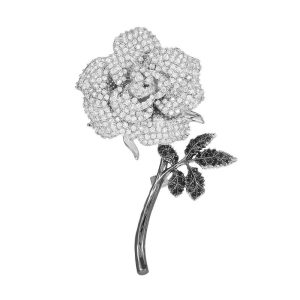 White Brass Fashion CZ Leaf Flower Brooch