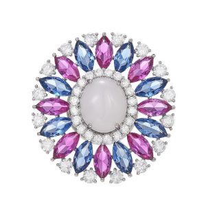 Brass Fashion Colors CZ Sunflower Brooch