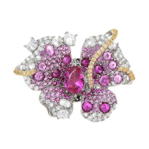 Brass Magnetic Purple Colored CZ Butterfly Brooch