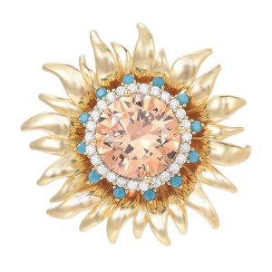 Brass Magnetic Turquoise CZ Sunflower Brooch