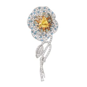 56mm Brass Fashion CZ Leaf Flower Brooch