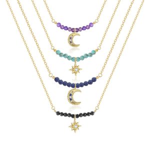 925 Silver CZ Beads Moon Star Choker Necklace