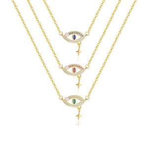 925 Silver CZ Eyes Star Choker Necklace