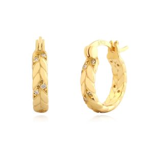 15mm 925 Silver CZ Leaves Hoop Earrings