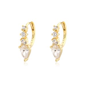 15.5mm 925 Silver Teardrop Diamonds Hoop Earrings