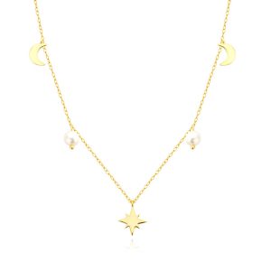 925 Silver Pearl Moon Stars Choker Necklace