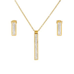 Stainless Steel Crystals Stick Pendant Necklace Earrings Set