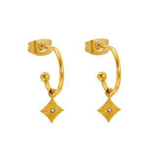 Stainless Steel CZ Cuff Star Stud Earrings