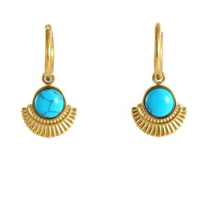 Stainless Steel Blue Turquoise Stone Hoop Earrings