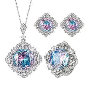3pcs Party Brass Rainbow Blue Diamonds Jewelry Set