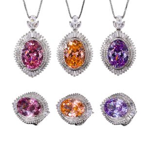 Party Brass Jewelry Oval Stones Leaf Necklace Ring Set