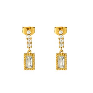 21mm Stainless Steel Pearls Stone Stud Earrings