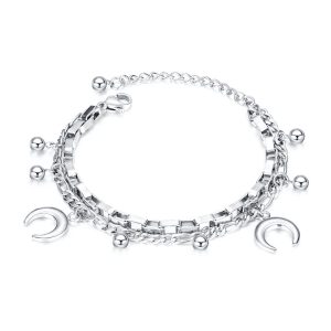 Women's Stainless Steel Moon Balls Chain Bracelet