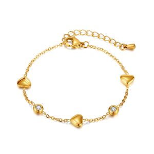 Women's Stainless Steel CZ Heart Charms Bracelet
