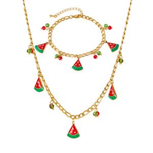 Stainless Steel Watermelons Necklace Bracelet Set