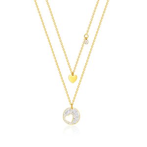 Stainless Steel Crystal Heart Layered Chains Necklace
