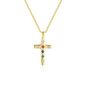 Religious 925 Silver Rain CZ Cross Pendant Necklace