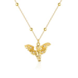 24k Gold-plated 4.36g 925 Silver CZ Angel Necklace