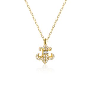 24k Gold-plated 3.77g 925 Silver CZ Anchor Necklace