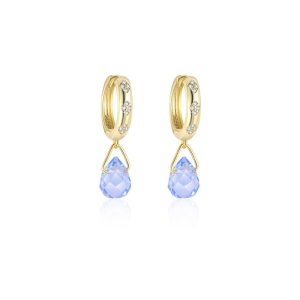 925 Silver Light-blue CZ Teardrop Hoop Earrings