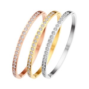 Stainless Steel 4mm Diamonds Hinged Bracelet