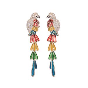 Brass Colored Diamonds Bird Stud Earrings