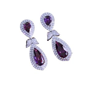 Brass Purple Teardrop Stones Stud Earrings