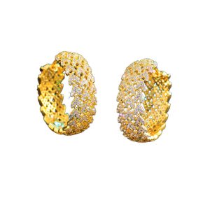 Brass Hollow CZ Leaves Hoop Earrings