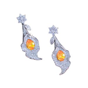 Brass Hollow CZ Leaves Hoop Earrings