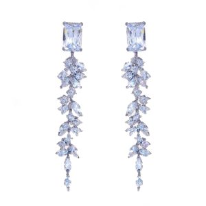 71mm Brass White Cubic Zirconia Leaves Stud Earrings