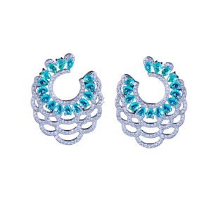 Brass White Blue CZ Hollow Cuff C Stud Earrings