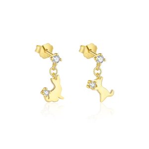925 Silver CZ Lucky Cat Stud Earrings