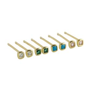 2.8mm 925 Silver Colored Square Zircon Stud Earrings