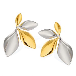 Gold and White Stainless Steel Leaf Stud Earrings