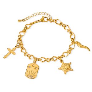 Women's Stainless Steel Cross Star Charms Bracelet