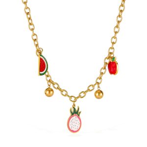 Stainless Steel Watermelon Pitaya Charms Necklace