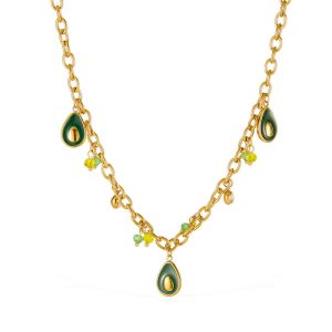 Stainless Steel Green Teardrop Charms Necklace