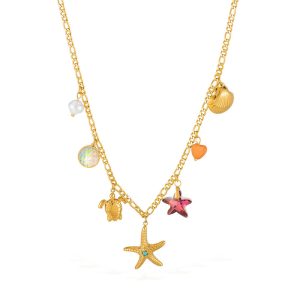 Stainless Steel Shell Starfish Charms Necklace