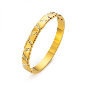 Stainless Steel 8mm Diamond Stripes Hinged Bracelet